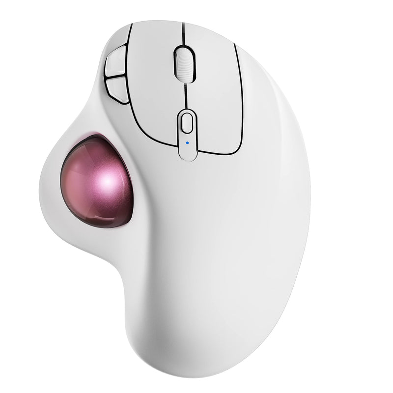 Wireless Trackball Mouse, Rechargeable Ergonomic Mouse, Easy Thumb Control, Precise & Smooth Tracking, 3 Device Connection (Bluetooth or USB), Compatible for PC, Laptop, iPad, Mac, Windows, Android White-Pink