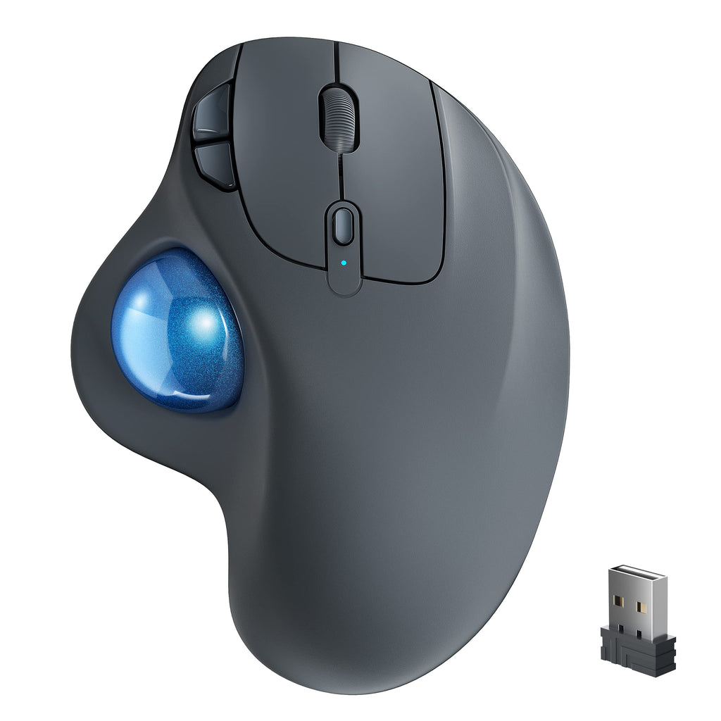 Wireless Trackball Mouse, Rechargeable Ergonomic Mouse, Easy Thumb Control, Precise & Smooth Tracking, 3 Device Connection (Bluetooth or USB), Compatible for PC, Laptop, iPad, Mac, Windows, Android Grey-Blue