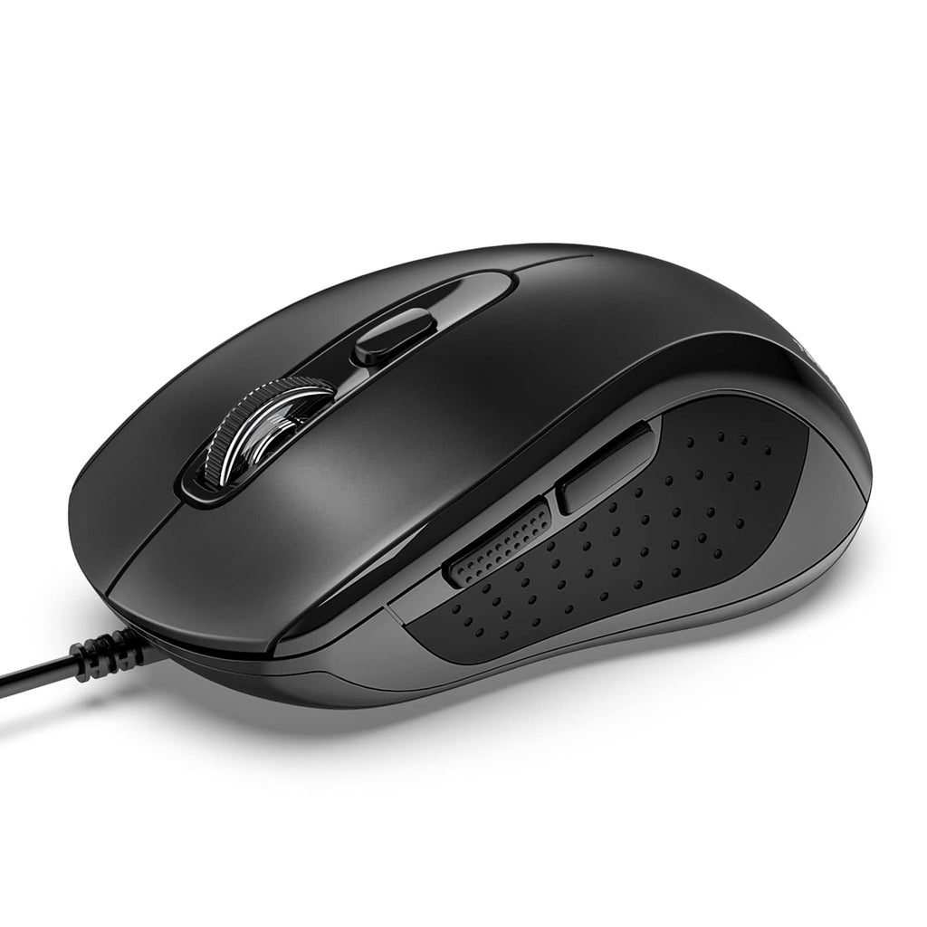 TECKNET Wired Mouse, USB Wired Computer Mouse, 3600DPI 4 Adjustable Levels, 6-Button Ergonomic Mice, Home and Office Mouse for Laptop PC Desktop Notebook - Black