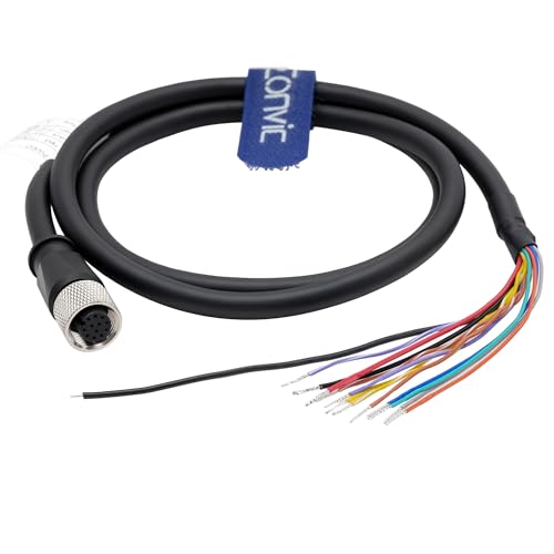 Power IO Cable for Cognex Data Man 260 280 300 360 380 370 470 580 in Sight 7000 2800 Sensor Reader M12 12 Pin Female Connector to Flying Leads Shielded High Flex Cable 1m