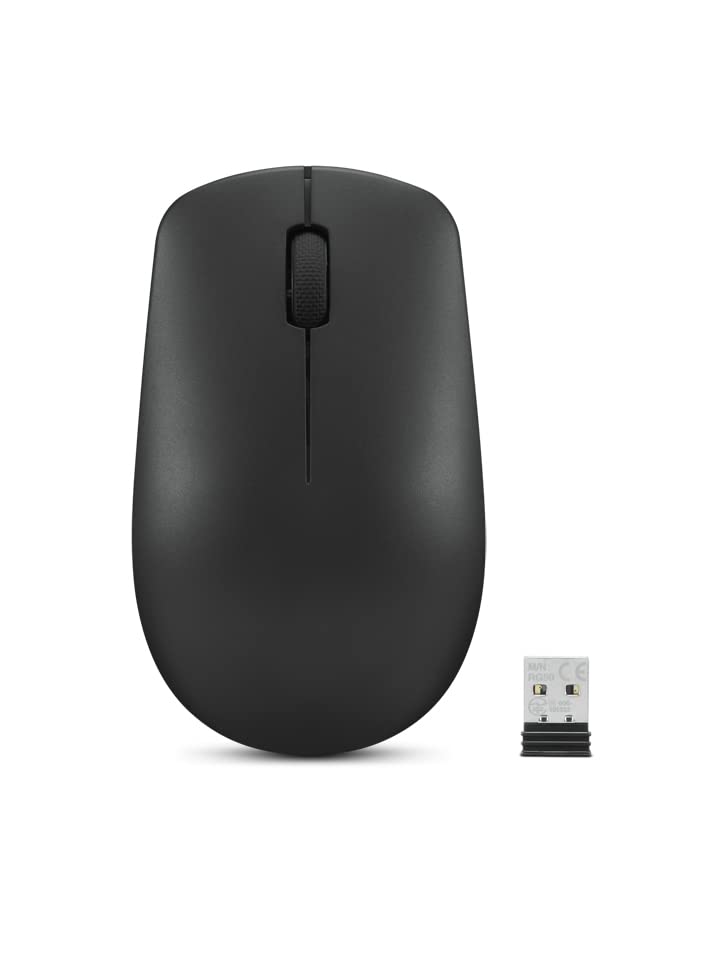 Lenovo 530 Wireless USB Mouse for PC, Laptop, Computer with Windows - 2.4 GHz Nano USB Receiver - Ambidextrous Design - 12 Months Battery Life - Raven Black Full Size Classic