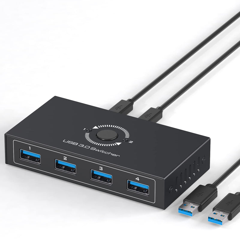 USB 3.0 Switcher Selector 2 Computers Share 4 USB 3.0 Devices1 3.5mm Audio USB KVM Switcher for Keyboard Mouse Printer Scanner Hard Drivers Headsets Black