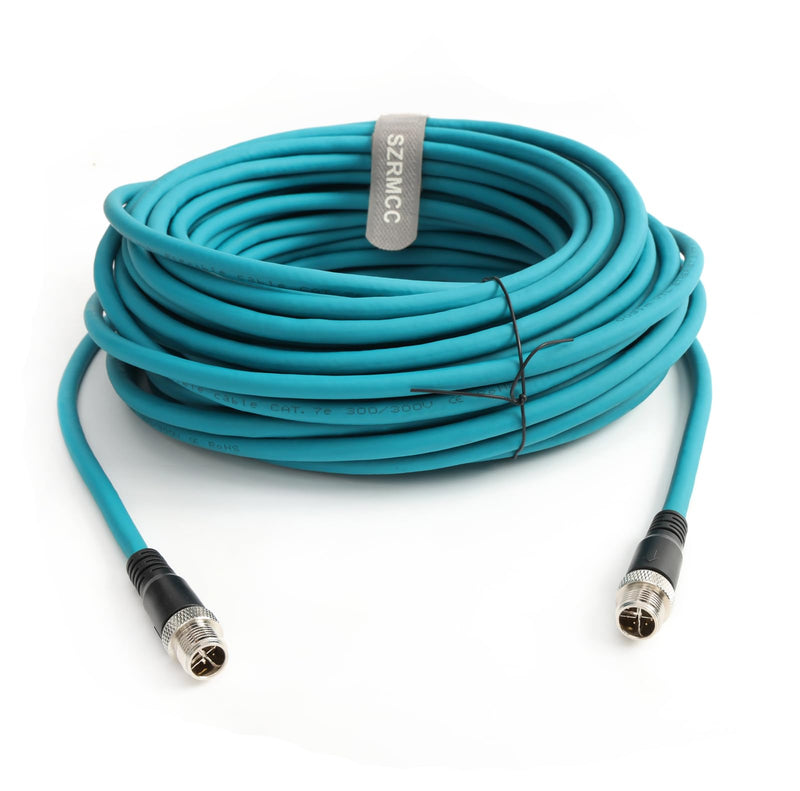 SZRMCC M12 X-Code 8pin Male to 8pin Male with Locking Ethernet Cable High Flexiable Shielded Gigabit Waterproof Network Cable for Basler Cognex Industrial Camera (Blue,5m) Blue 5m