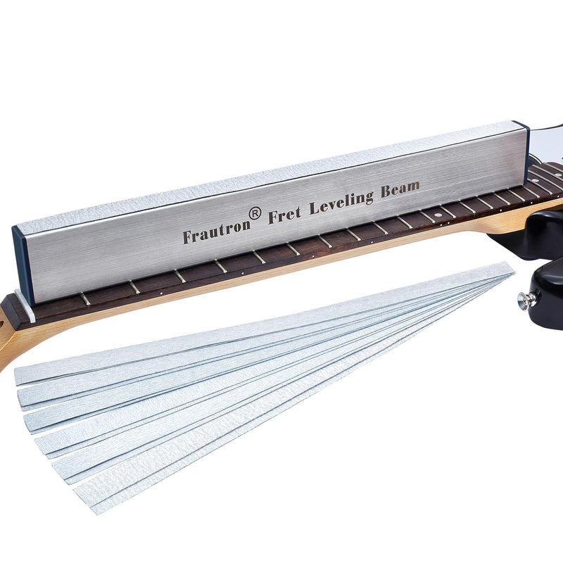 [AUSTRALIA] - Fret Leveling Beam, 16 Inch Stainless Steel Fret Leveler Sanding Block, Guitar Fret Level File Bar Luthier Repair Tool with 2-Set of 120/240/320/400/600/1000 Grit Replacement Sandpaper Stainless Steel Fret Leveler-16"x2"x1" 