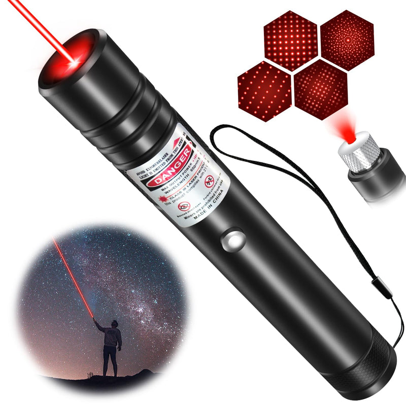Rechargeable Red Laser Pointer High Power Laser Pointer Red Beam Light Rechargeable Laser Pen Long Range Distence Powerful Laser for TV/LED/LCD Screens, Astronomy/Construction/Meeting/Cats/Dogs-Black Black-Red Light