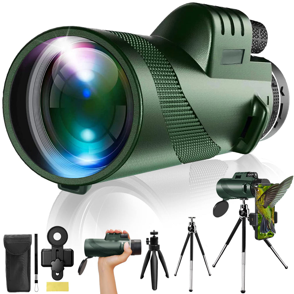 80x100 Monocular Telescope, Monoculars for Adults High Powered, Monocular Telescope for Smartphone, Monoculars for Adults Hunting Wildlife Bird Watching Travel Hiking Camping Green