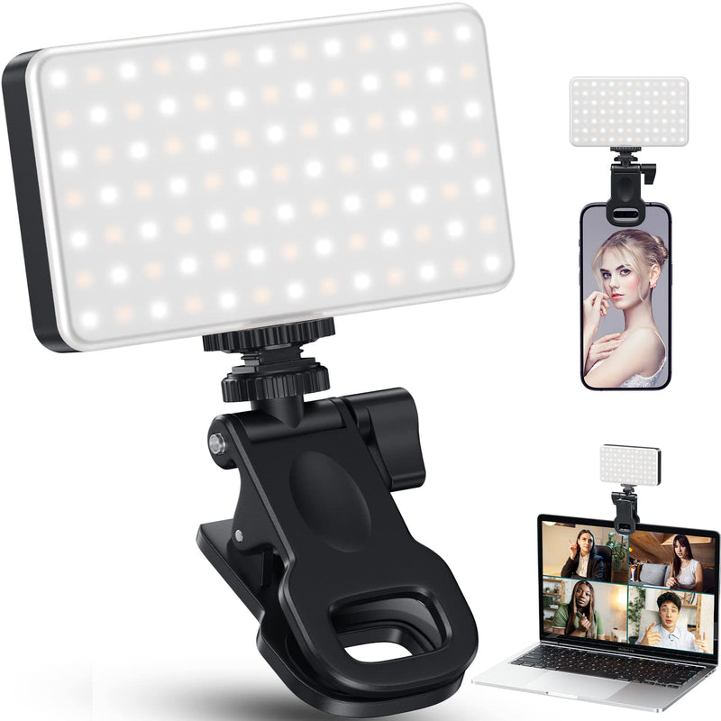 LED Selfie Light for Phone, High Power 120 LED 3000mAh Rechargeable CRI 95+, 3 Light Modes, Portable Clip on Light for Phone/Tablet/Laptop, Zoom Call TikTok Video Fill Light Matt Black