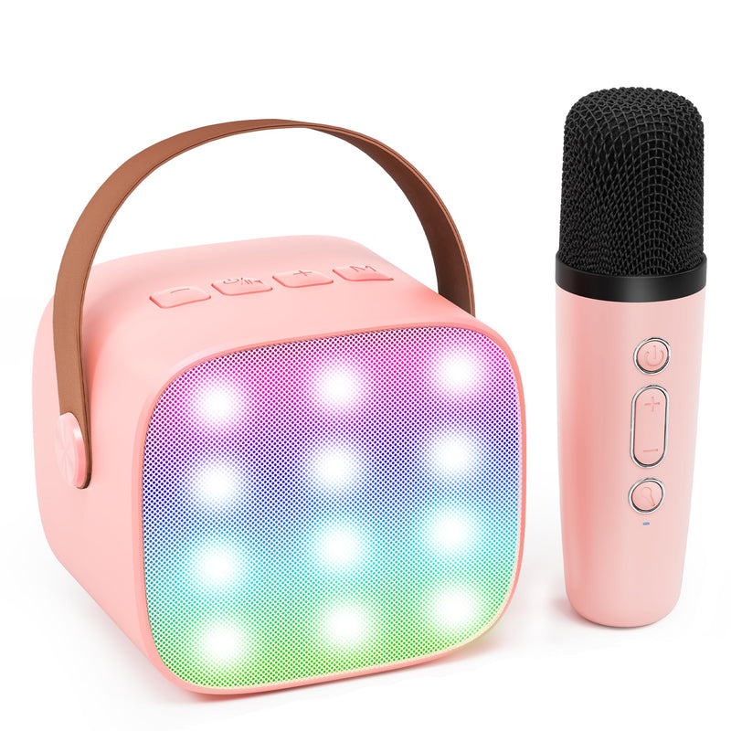 Kids Karaoke Machine for Girls, Portable Karaoke Speaker with Bluetooth and Wireless Microphone for Adults, Mini Karaoke Microphone Ideas Birthday Gifts for Girls Age 4 5 6 7 8+ Years Old (Pinkcolor) 1 Mic P-ink