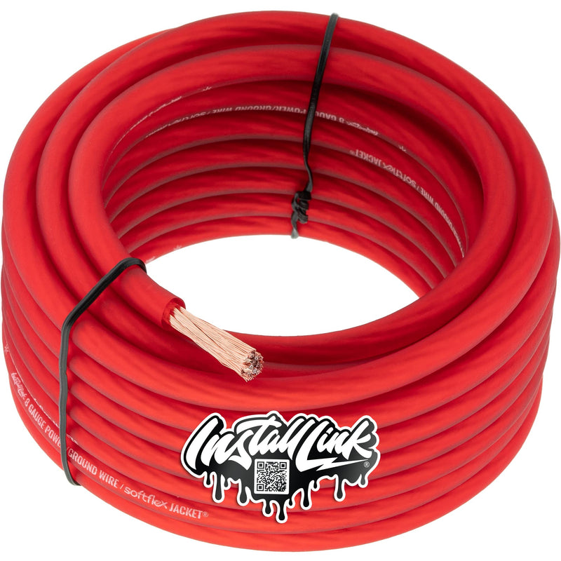 Install Link 8 Gauge Power or Ground Wire Cable, 20ft, CCA Frosted Red