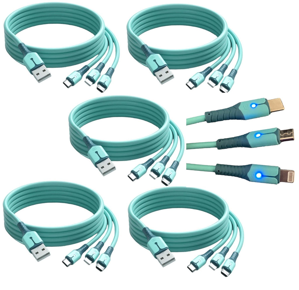 5PCS/Set 3.2ft [Original Upgraded] 3 in 1 Charging & Data Cable for Phones Tablets & Other Devices Type C/Micro Apple USB Connectors with Light Made from Tough Durable Liquid Silica Gel