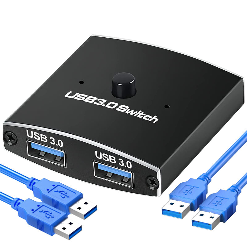 USB Switch 3.0 KVM Switch,Bi-Directional USB Switch Selector 2 in 1 Out/1 in 2 Out,Hdiwousp USB Switcher 2 Computers Share 1 USB Devices for PCs Mouse Keyboard Printer Scanner (with 2 USB 3.0 Cables)