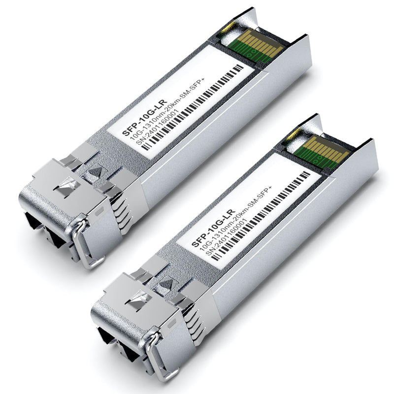 2Pack 1310nm SFP+ 10GBase-LR Single Mode Module, 10G LC SMF Fiber Optic Transceiver for Cisco SFP-10G-LR, Ubiquiti UniFi UF-SM-10G, Meraki MA-SFP-10GB-LR, Netgear, TP-Link and More (1310nm DDM 20km) 2PCS 10G SFP to LC SingleMode