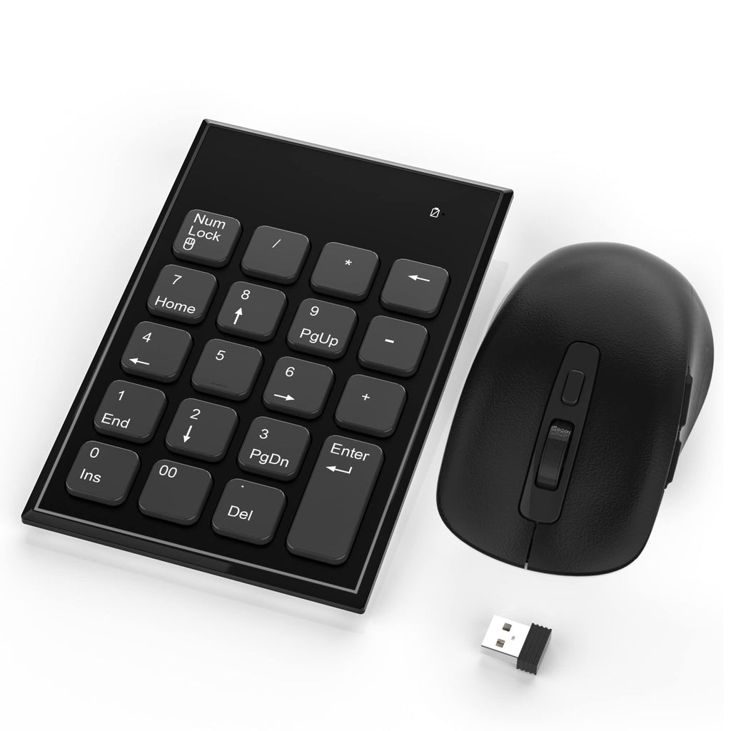 Wireless Number Pad and Mouse Combo,2.4G 19 Keys USB Wireless Numeric Keypad,3 Adjustable Mouse Speeds DPI 800/1200/1600,Set for Laptop,Notebook,Desktop,PC Computer-Use One USB Receiver