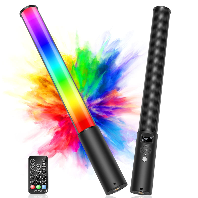 leshiou RGB Video Light Wand, Handheld Multi Color LED Photography Light Stick with Remote Control, Dimmable 2500K-6500K CRI97+ Full-Color LED Light with 2500mAh Rechargeable Battery, 12 Light Scenes Migic-P400S