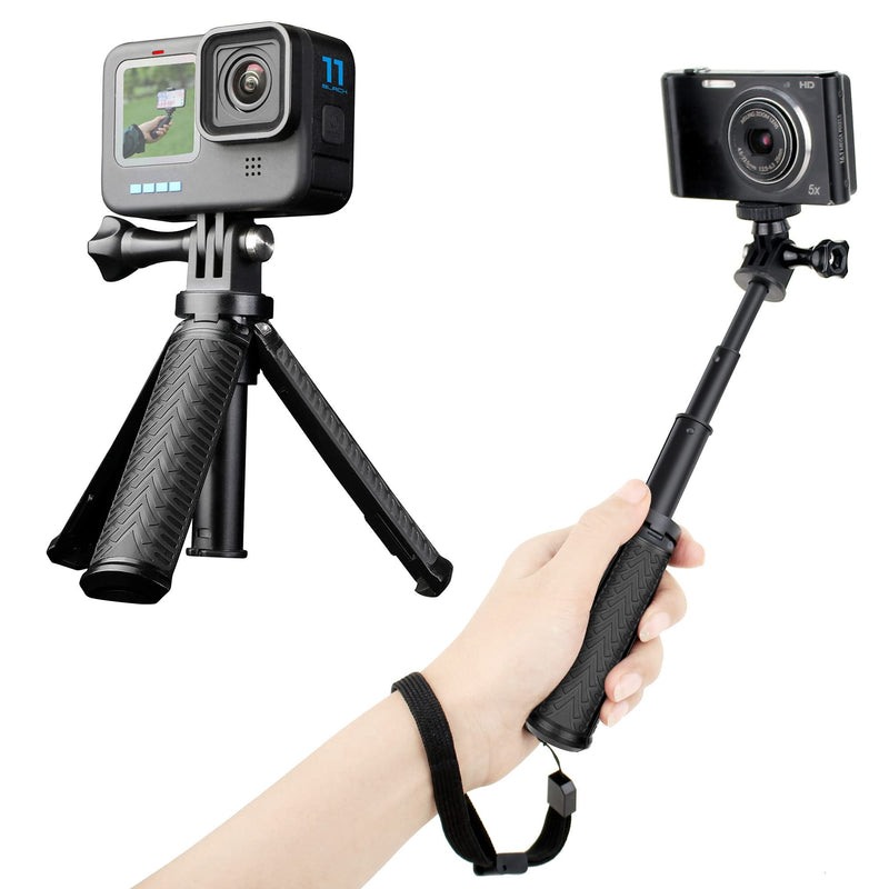YALLSAME Mini Tripod for GoPro Hero 11 10 9 8 7 6 5 DJI Action Extension Pole Portable Pocket Tabletop Handgrip Extendable Vlog Selfie Stick with Phone Clip Compatible with iPhone Digital Camera