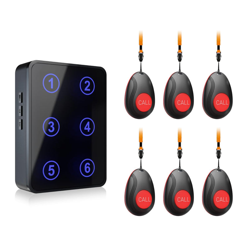CallToU Wireless Caregiver Pager Call Button Light LED Number Display Call Bell 500+ft Nurse Call System Room Monitors for Elderly Patient Clinic Medical Institution Nursing Home 6 call button + 1 receiver