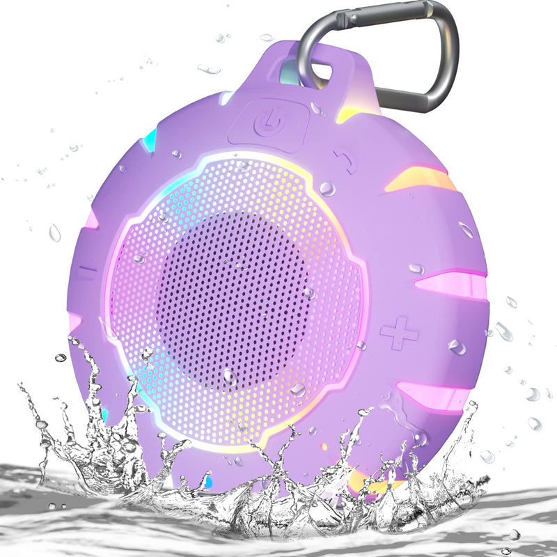 HEYSONG Waterproof Bluetooth Speaker, Shower Speaker with HD Sound, LED Light, Floating, Lightweight Portable Speakers for Travel, Pool, Beach, Kayak, Gifts for Girl, Teen Purple