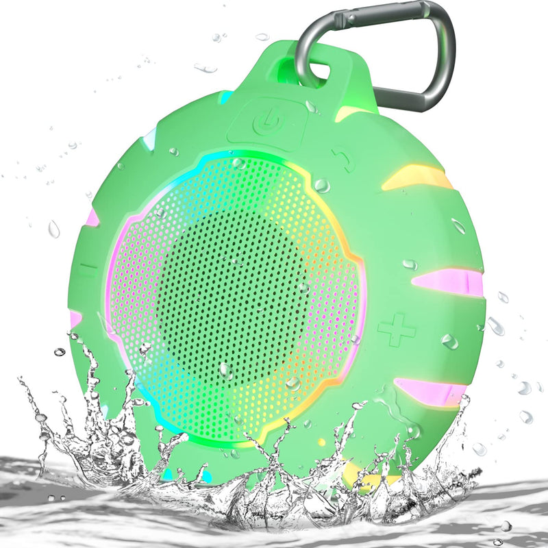HEYSONG Waterproof Bluetooth Speaker, Shower Speaker with HD Sound, LED Light, Floating, Lightweight Portable Speakers for Travel, Pool, Beach, Kayak, Gifts for Kids, Teen Green
