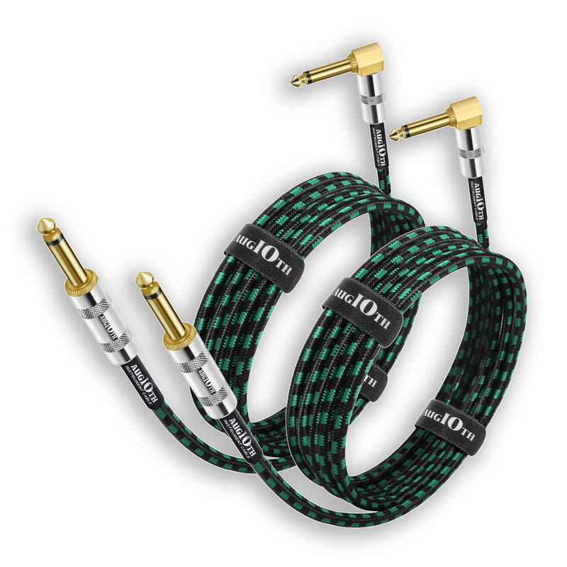 Guitar Cable 20 ft 2 Pack, Electric Instrument Bass Cable AMP Cord 1/4 Straight to Angled Dark Green Tweed 20ft Straight Angled Green Braided