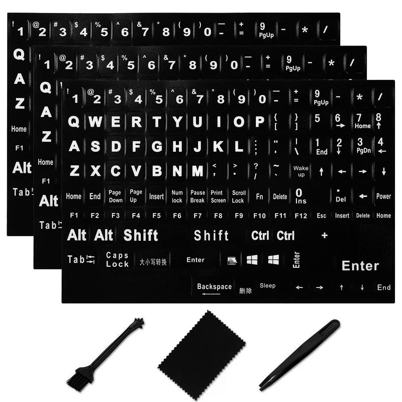 English Keyboard Stickers[6 in 1],Full Size Big Letter English Keyboard Sticker with Black Font on White Background Universal for Laptop Desktop Computer,Matte Keyboard Alphabet Sticker English-full Size-3PCS