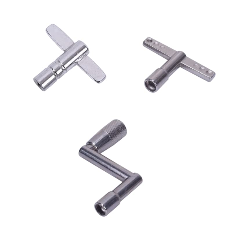 3 Pack Drum Key Tool Set Continuous Speed Motion Drum Adjustment Tuning Keys T Style Z Style Universal Standard 1/4 inch Socket Square Wrench Turner for Percussion Snare Drum Kit Kids Drums