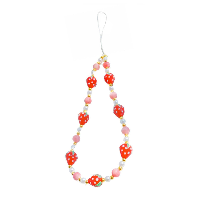 Pink Blue Red Strawberry Beaded Phone Charm Sweet Fruit Pearl Lanyard Wrist Strap Handmade Beads Anti Lost Phone Chain Keychain Gifts for Women Girls style-1