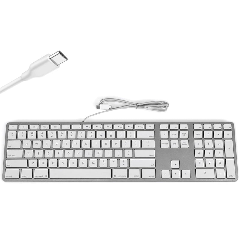 Matias Wired USB C Keyboard for Mac with Numeric Keypad - Mac Keyboard Compatible with Mac OS X v.10.6.8, MacBook Pro, MacBook Air, iMac - Latest Version Supported - (Silver) Silver