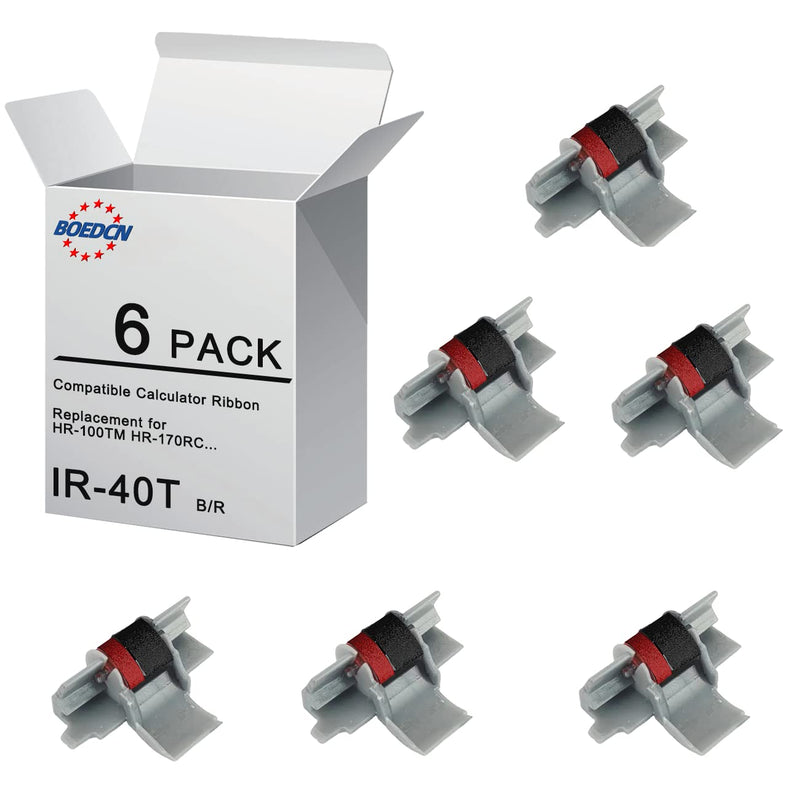 [AUSTRALIA] - 6 Pack Compatible Calculator Ribbon Replacement for Casio hr-100tm hr-170RC Ink IR-40T Calculator Ink Roller Compatible with Casio HR-100TM Canon P23-dhv CP13 Sharp EL-1801V, Individually Sealed, B/R 6 pack 