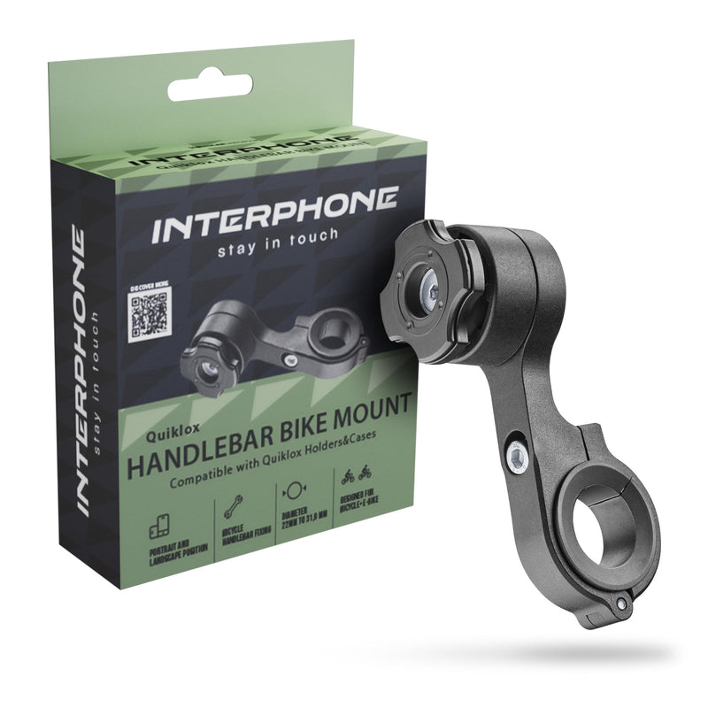 Interphone QUIKLOX Bicycle Mobile Phone Holder for Handlebar - Smartphone Holder for Road Bikes and Mountain Bikes - Bicycle Mount for Smartphone Compatible with Handlebars from 22 mm to 31.8 mm bicycle phone holder