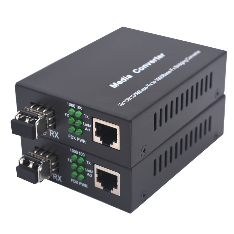 Multi-Mode LC Gigabit Fiber Media Converters - Include 2 SFP Transceiver 550M, Wavelength 850nm, LC to UTP Cat5e 10/100/1000 RJ-45 –Gigabit Ethernet Speed, A Set MM 550M 850nm,LC, Dual Core