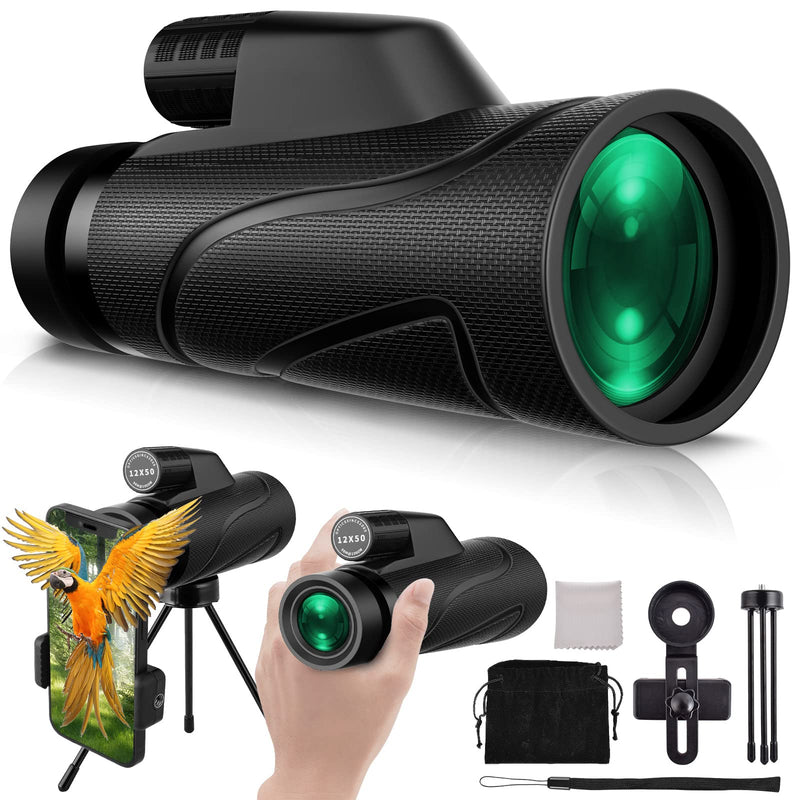 12x50 High Power Monocular Telescope for Smartphone, Monocular with Smartphone Tripod & Portable Bag, Monoculars for Adults Bird Watching Hiking with BAK4 Prism & FMC Lens, Fathers Day for Dad Husband Full Texture