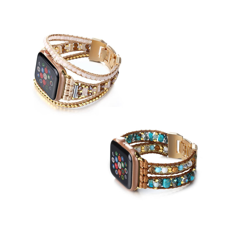Boho Beaded Bracelet Band Compatible with Apple Watch Band Beaded Bracelet for Women Men 38mm/40mm/41mm, Multilayer Wrap Apple Watch Strap for Iwatch Band Series 8 7 6 5 4 3 2 1 SE Ultra