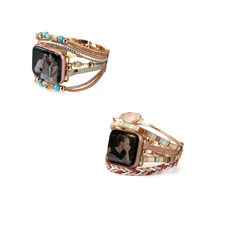 Boho Leather Bands Compatible with Apple Watch Band Bracelet for Women Men 38mm/40mm/41mm, Multilayer Apple Watch Strap for Iwatch Band Series 8/7/6/5/4/3/2/1/SE Ultra