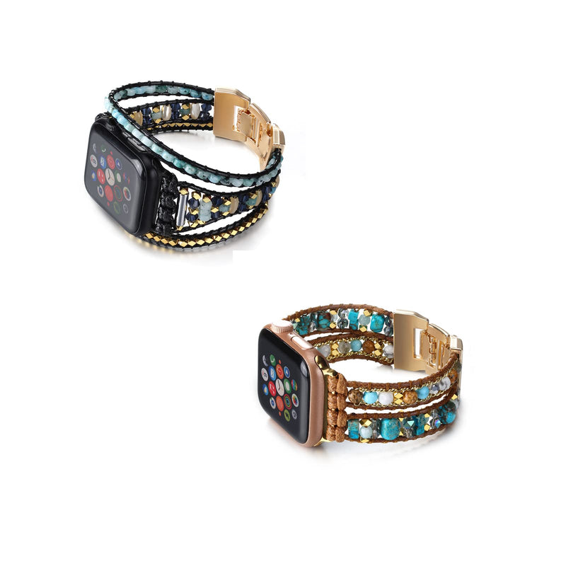 Boho Leather Band Compatible with Apple Watch Band Beaded Bracelet for Women Men 38mm/40mm/41mm, Multilayer Wrap Apple Watch Strap for Iwatch Band Series 8 7 6 5 4 3 2 1 SE Ultra