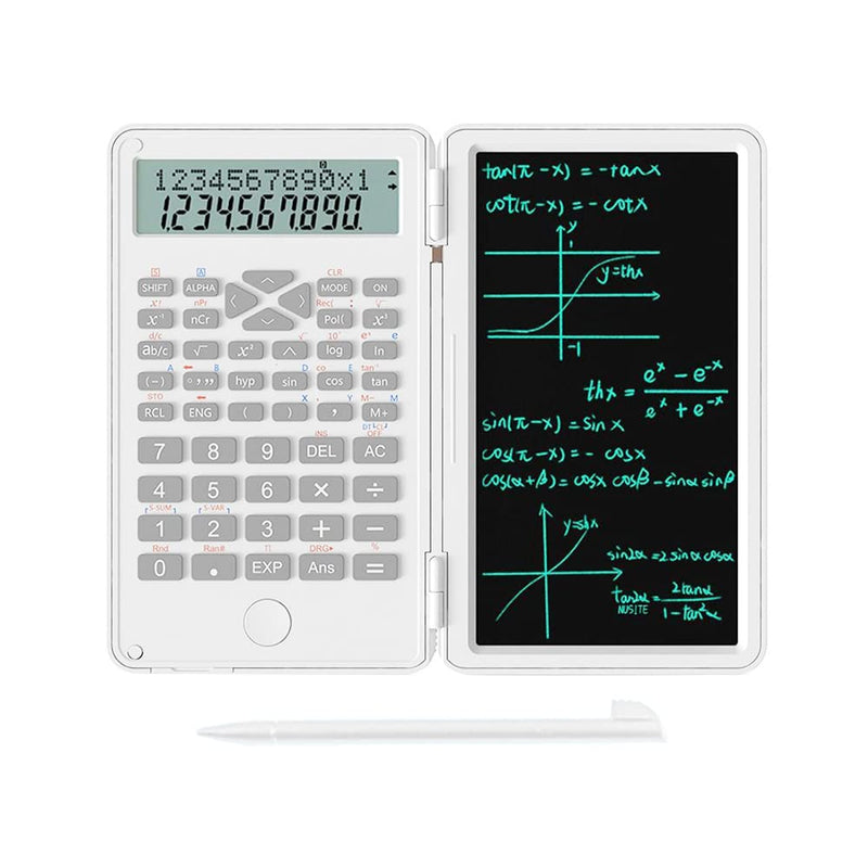 2 in 1 Scientific Calculator with Writing Tablet, Desktop Pocket LCD Science Calculator Notepad Professional Financial Calculator for Home School Office Business(White) White