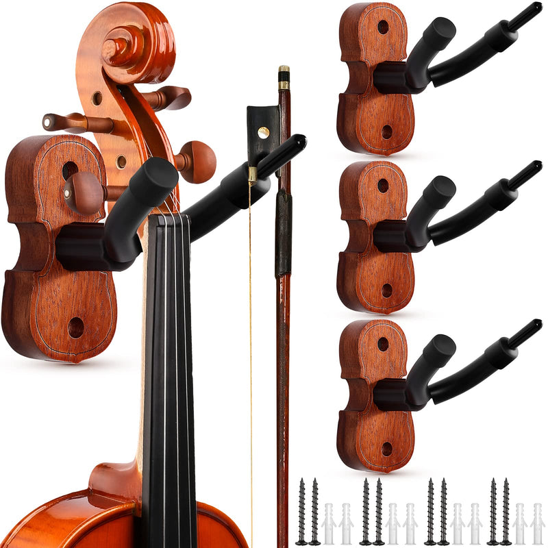 Tatuo 4 Pcs Violin Wall Mount with Bow Holder Violin Hanger Guitar Wall Mount with Bow Hook Guitar Wooden Violin Holder Wall for Home Studio Violin Music Instrument Display Supplies Christmas Gifts