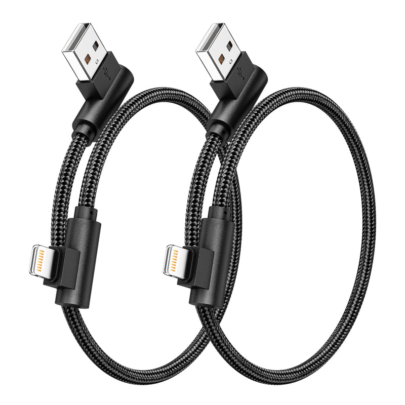 Osecet Lightning Cable 1ft 90 Degree 2 Pack MFi Certified Elbow Short iPhone Charger Right Angle Fast Charging Cable for iPhone 14 13 12 11 Pro X XS XR 8 Plus 7 6 5 (Black,1 Foot) Black