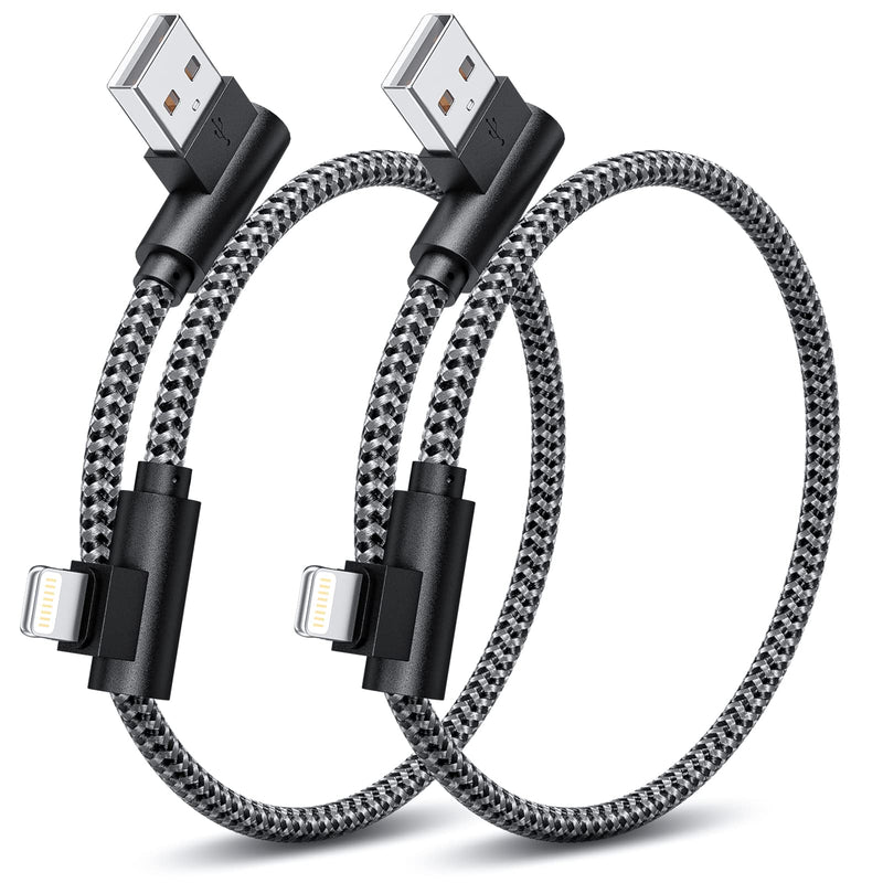 Osecet iPhone Charger 1ft 90 Degree 2 Pack MFi Certified Elbow Short Lightning Cable Right Angle Fast Charging Cord for iPhone 14 13 12 11 Pro X XS XR 8 Plus 7 6 5 (Black Grey,1 Foot) Black Grey