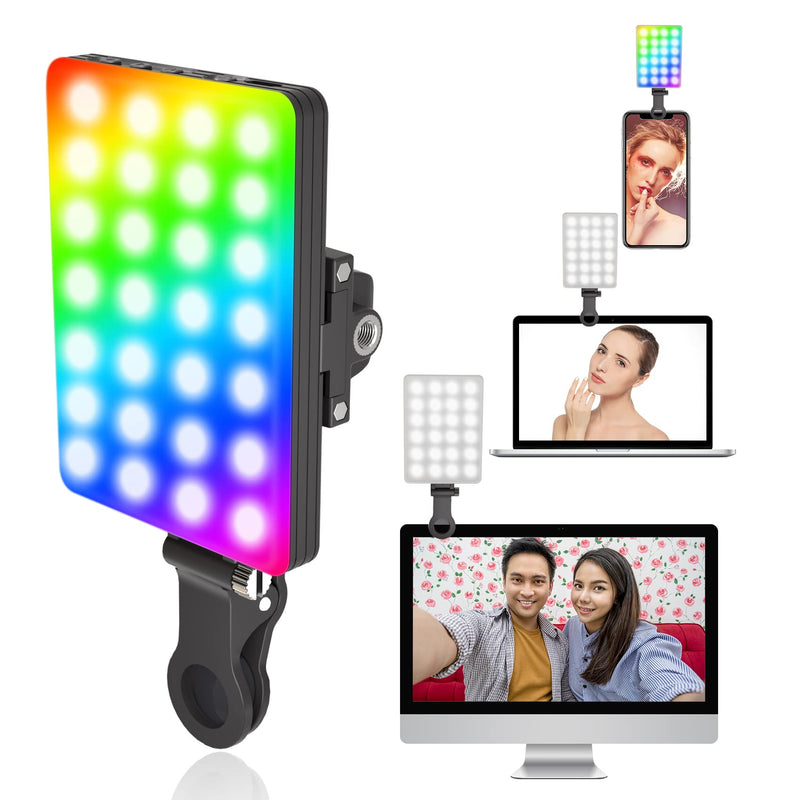 JYJZPB RGB Selfie Light Fill Light with Front & Back Clip for Phone, iPhone, Android, iPad, Laptop, Great for Makeup, Selfie, Video Conference, Vlog, Selfie, Live Stream, Video Light