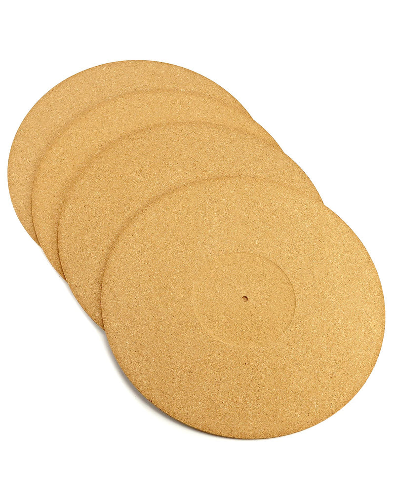 QWORK Turntable Cork Platter Mat, 4 Pack 3mm Anti-Static Cork Turntable Slipmat, for Vinyl Record Players, Cleaner Audio Output, High-Fidelity Audiophile Acoustic Sound Support