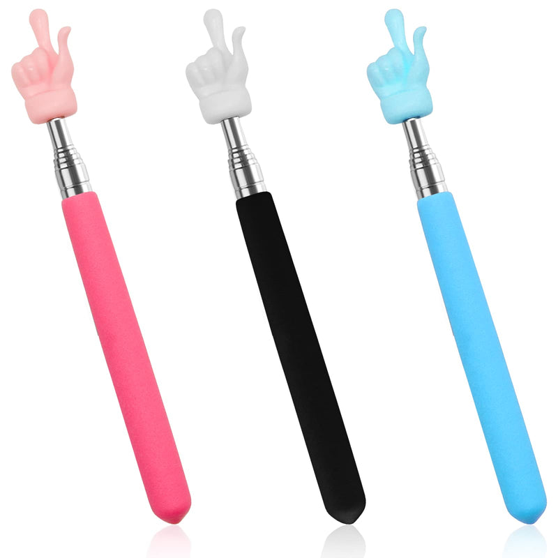 3 Pcs Telescopic Teachers Pointer, Extendable Hand Pointer Finger Pointer Stick, Mini Retractable Classroom Pointer for Elementary School Kindergarten Teacher, Classroom Supplies (Black Pink Blue) 3pcs