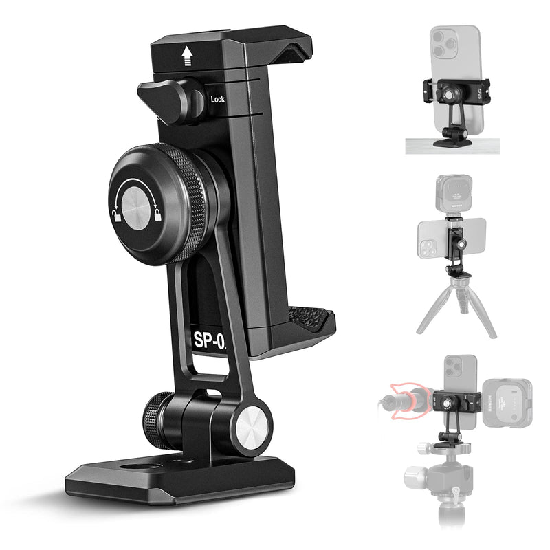 [AUSTRALIA] - NEEWER Metal Phone Tripod Mount Adapter with Arca QR Base, Cold Shoe, 360° Swivel 180° Tilt, Phone Holder Compatible with iPhone 15 Pro Max Galaxy S24 SP-02 