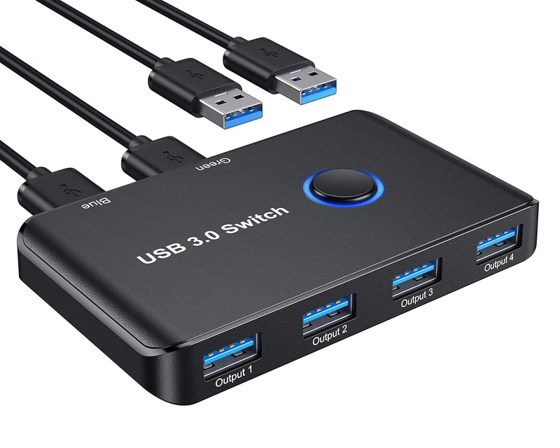 USB 3.0 Switch, USB Switcher 2 Computers Share 4 USB for PC Mouse Keyboard Printer Scanner, USB KVM Switch Selector Compatible with Windows, Mac, Linux Black