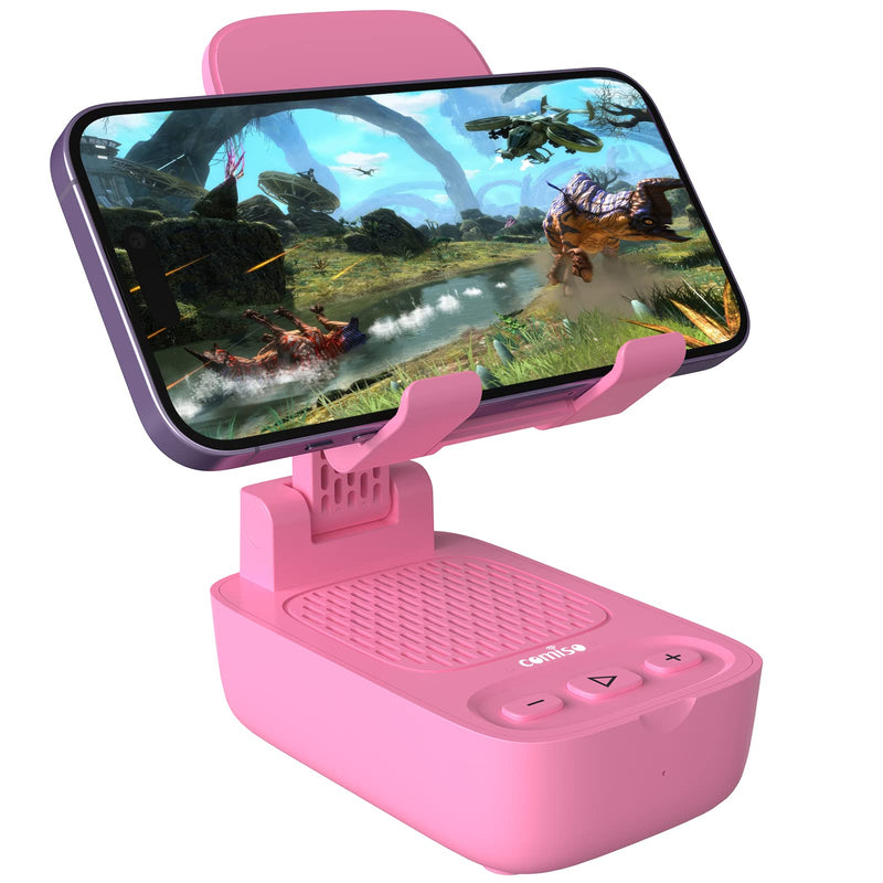 comiso Cell Phone Stand with Wireless Bluetooth Speaker, Punchy Bass & HD Stereo Sound Speaker for Home & Outdoors Compatible with iPhone/ipad/Samsung, Unique Ideal Gifts for Men Women-Pink Pink