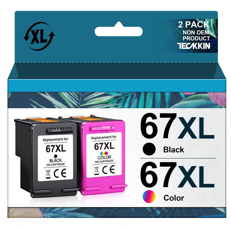 67XL Ink Cartridges Black/Color Combo Pack Replacement for HP Ink 67 67XL for HP DeskJet 2700 2700e 2755e 2755 4155e 4155 Envy 6055e 6455e 6400 6055 Envy Pro 6452 6458 6475 (1 Black,1 Color)