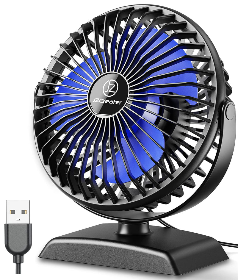 JZCreater USB Desk Fan, USB Fan Mini, 360 Rotation Desktop Fan with 3 Speed, Table Personal Cooling Fan, Quiet Mini Desk Fan, USB Powered, Small Fan for Home Office Bedroom Car Travel,Black 1 Black+Blue