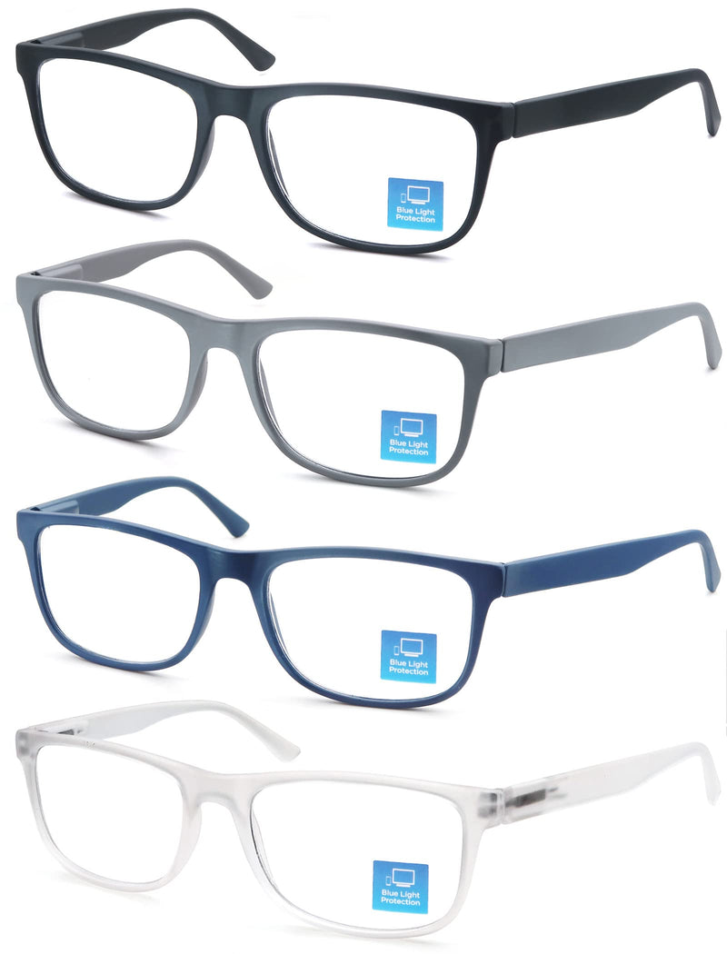 Blue Light Blocking Reading Glasses Men Large Oversized Square Readers Wide fit Cheaters for Men W/Big Head/Large Face Matte Black+clear+gray+blue 1.25 x