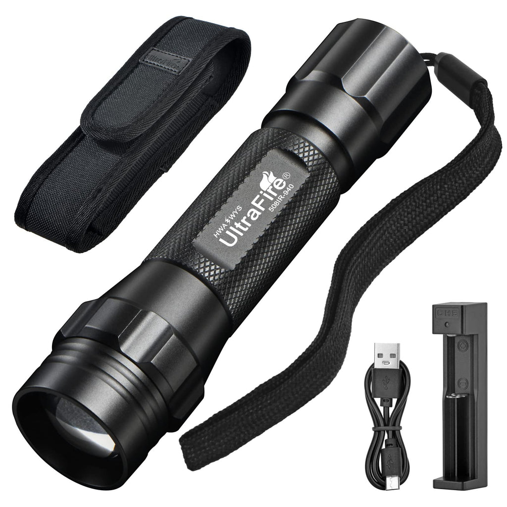 ULTRAFIRE 940nm IR Flashlight for Night Vision, Infrared Light LED IR Illuminator, Zoomable IR Lights are Invisible to The Human Eye - Use with Night Vision Gear (Infrared 940nm Light) Infrared 940nm Light