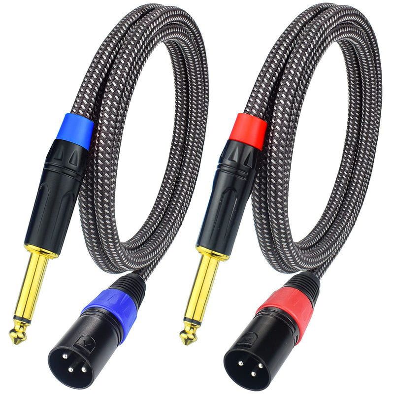 Unbalanced 1/4" TS Mono to XLR Male Microphone Cable, 10Feet 6.35mm Quarter inch to XLR Audio Patch Cord, Nylon Braided Heavy Duty, Copper Shielded Noise Free, for Speaker Mixer - 2Pack 10Feet, 2Pack