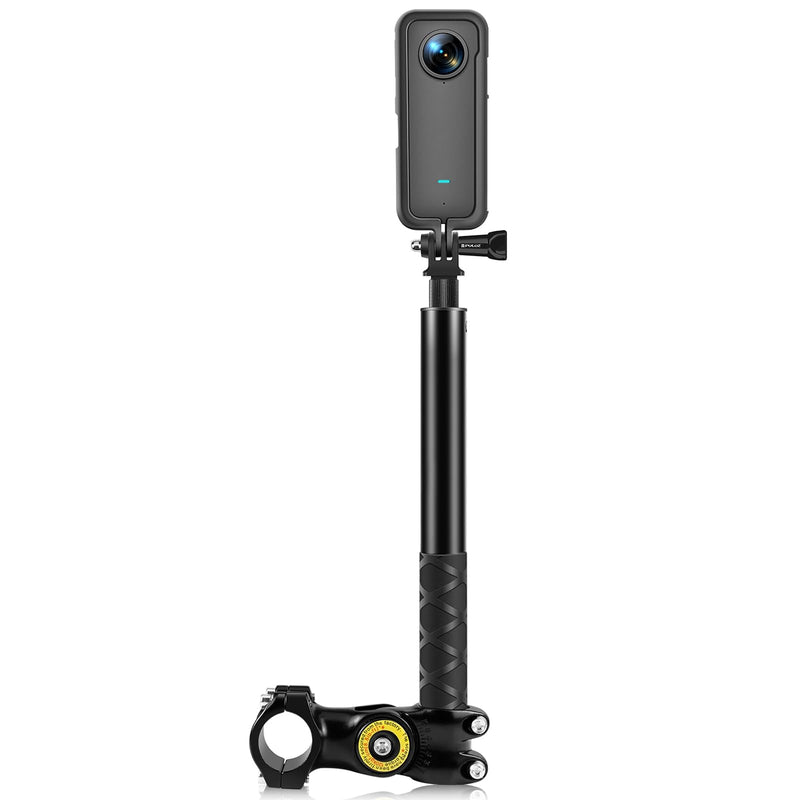 PULUZ Third Person Perspective Motorcycle Bike Handlebar Mount Selfie Stick Pole for Gopro, Insta360 X4 X3, Action Camera Clamp Monopod Stand 11-44.7 inch